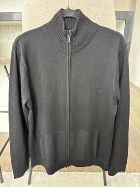 GAP Men's Black Full-Zip Ribbed Stand Collar Sweater